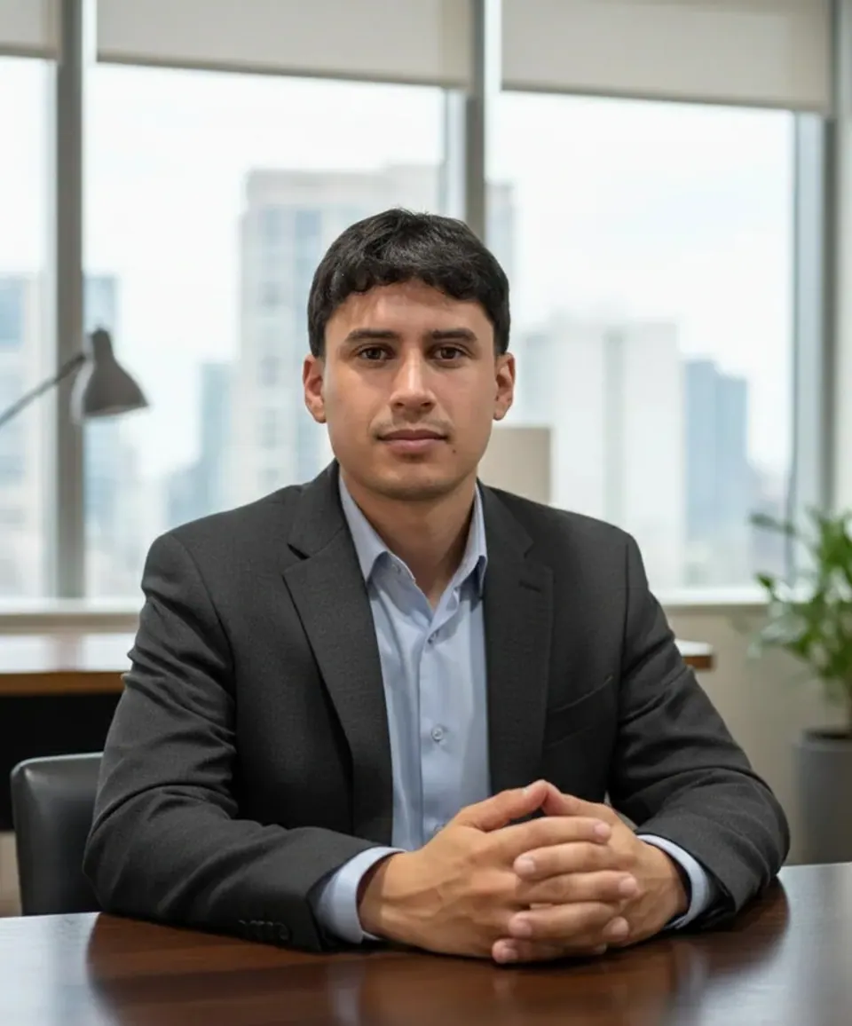 Fernando Benitez, founder of CIMS Paralegal, at his desk.